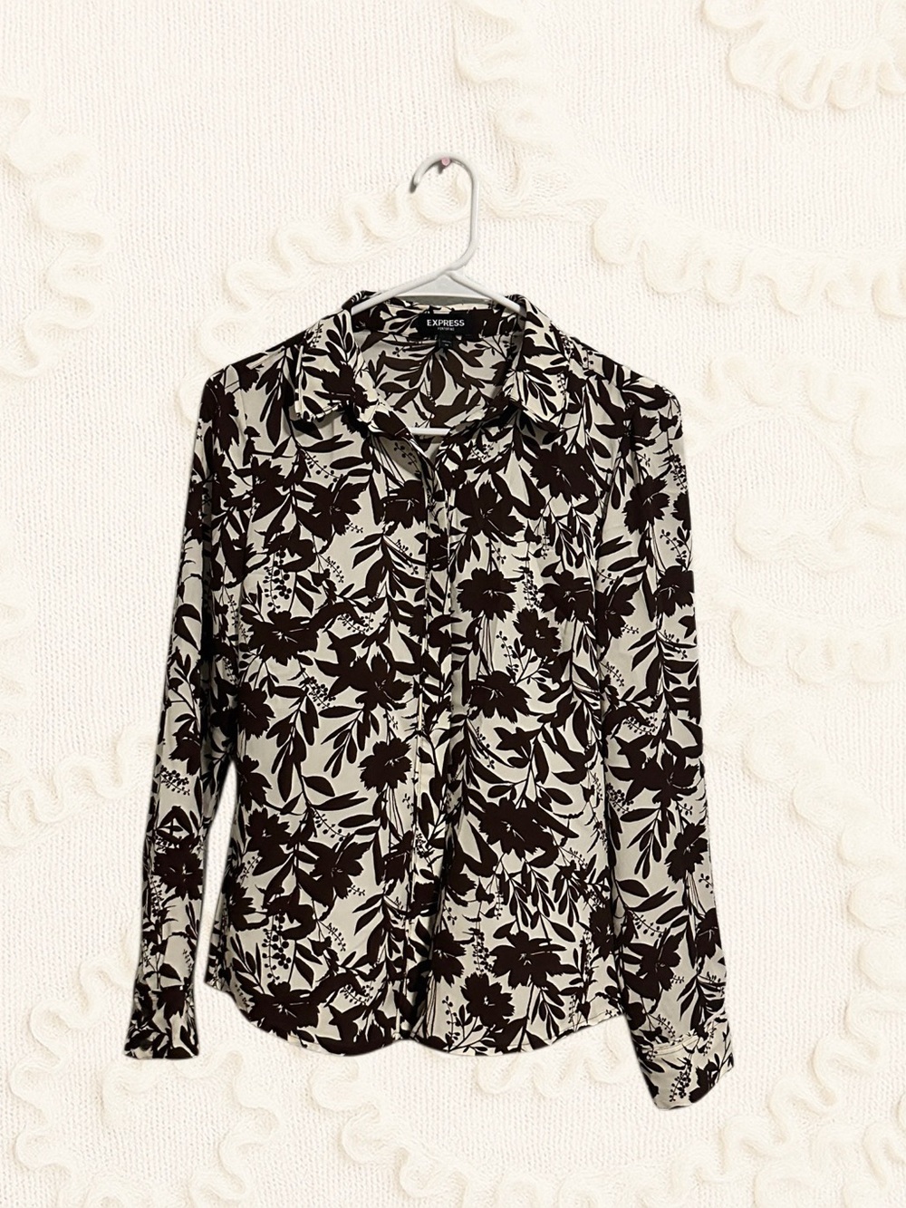 Express The Portofino Shirt Floral Blouse Brown & White Size XS